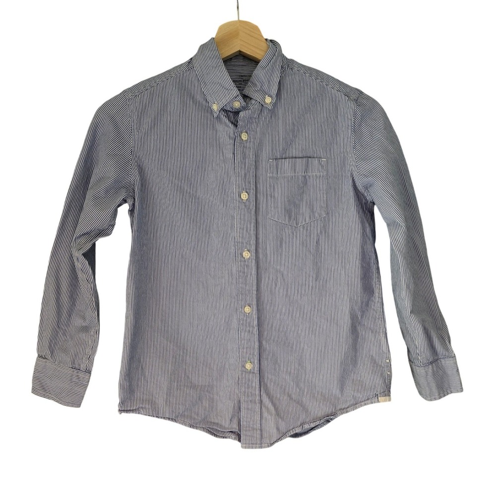 Crewcuts J. Crew Boys Size 10 Blue White Bengal Stripe Oxford Shirt
